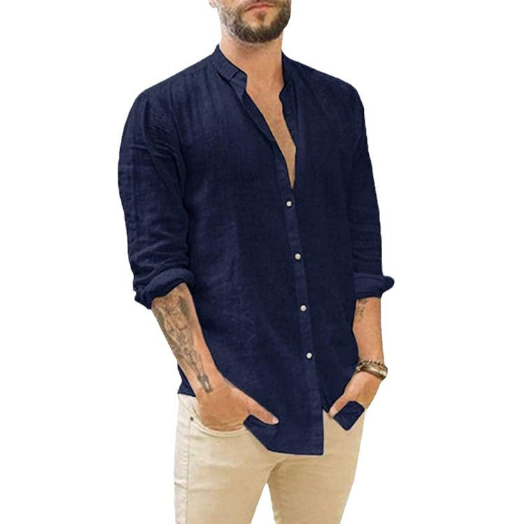 2024 Men's Casual Linen Cardigan Long Sleeve Shirt