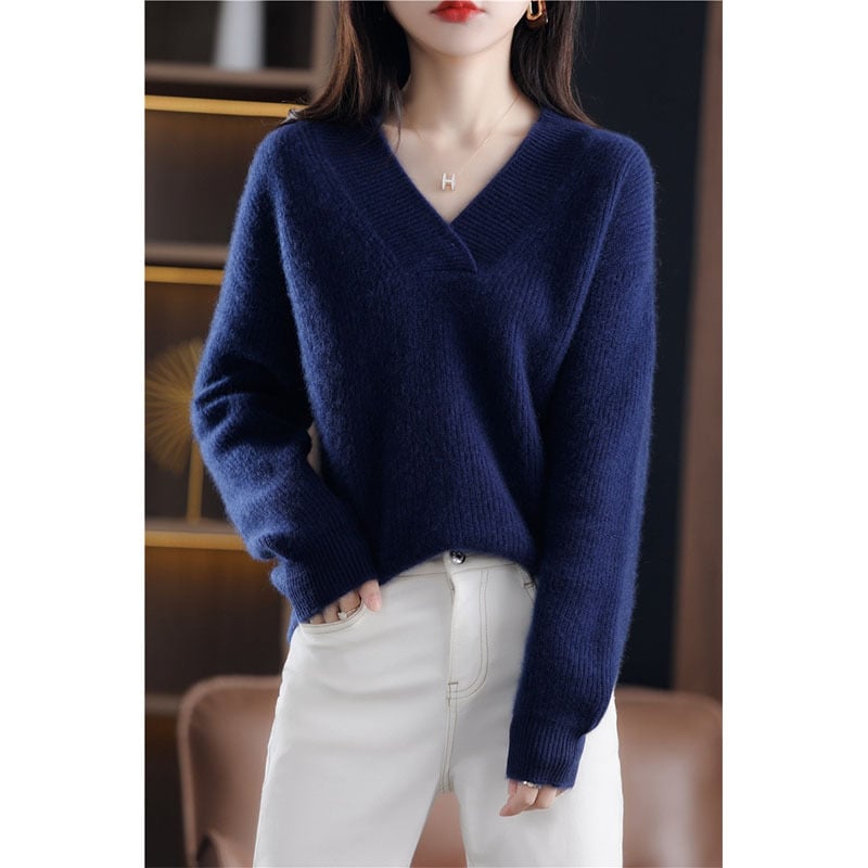 New Women's V Neck Loose Knit Sweater