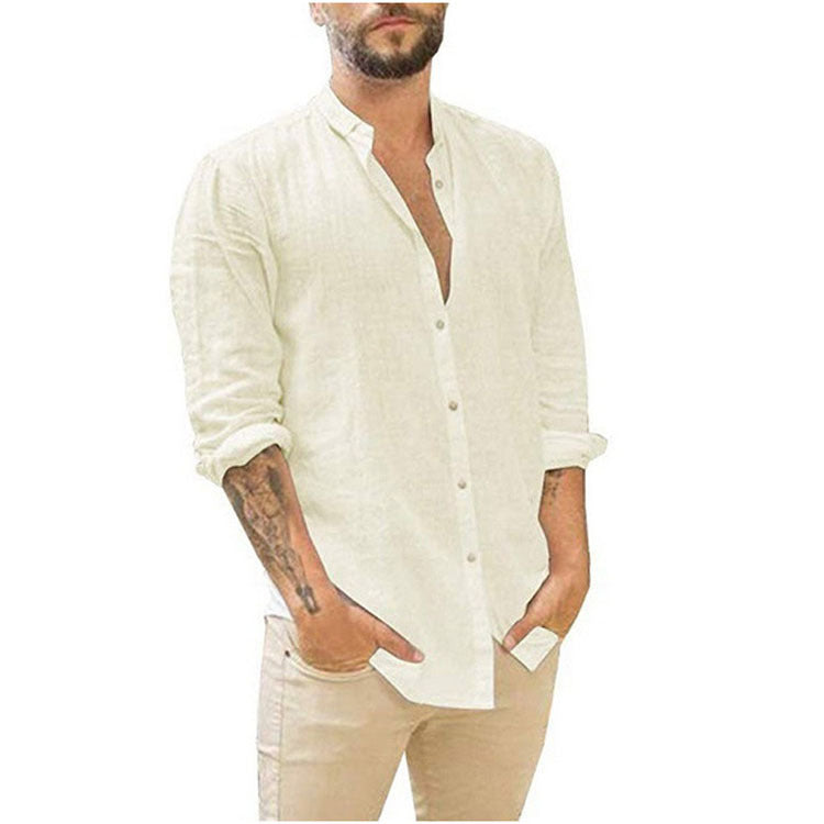 2024 Men's Casual Linen Cardigan Long Sleeve Shirt