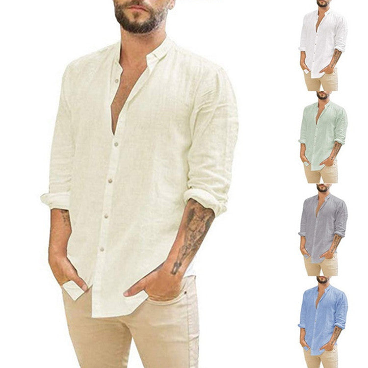 2024 Men's Casual Linen Cardigan Long Sleeve Shirt