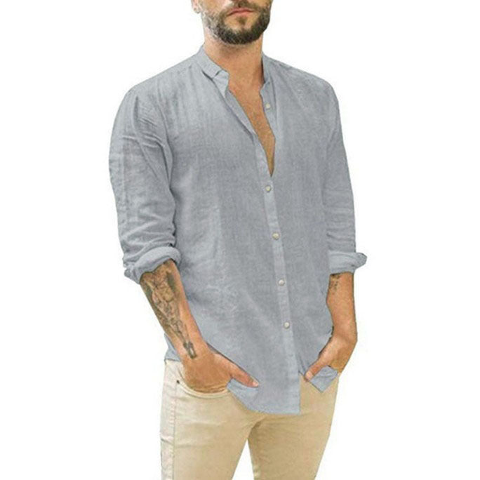 2024 Men's Casual Linen Cardigan Long Sleeve Shirt