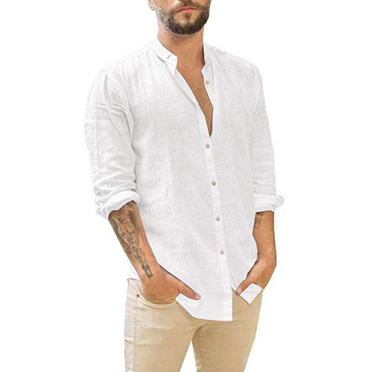 2024 Men's Casual Linen Cardigan Long Sleeve Shirt