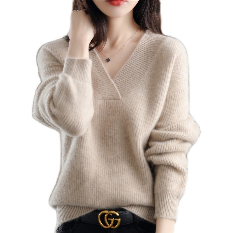 New Women's V Neck Loose Knit Sweater