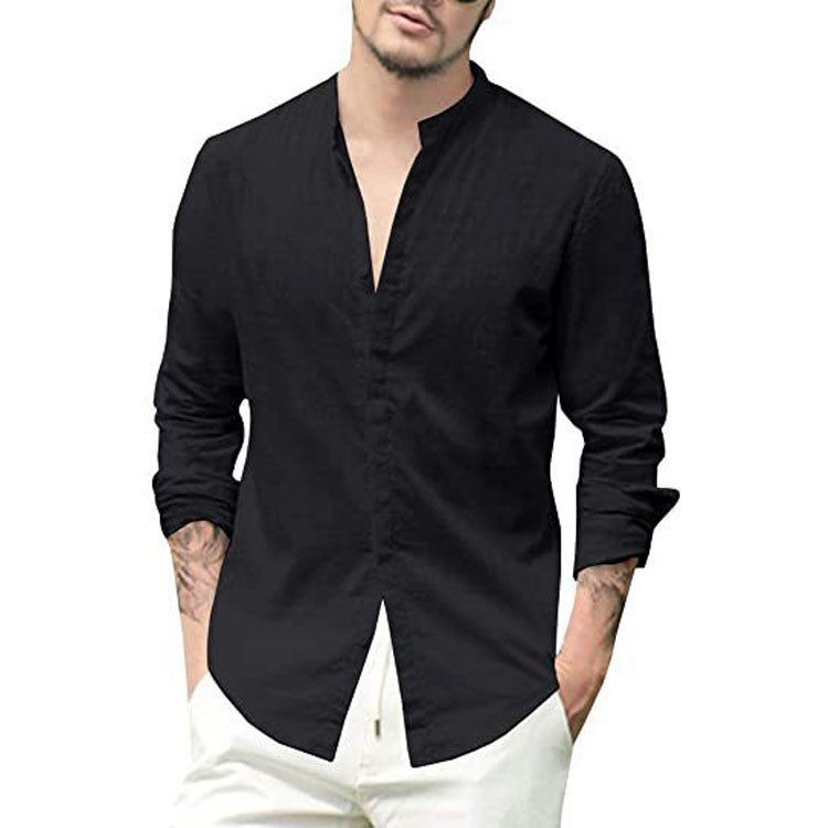 2024 Men's Casual Linen Cardigan Long Sleeve Shirt