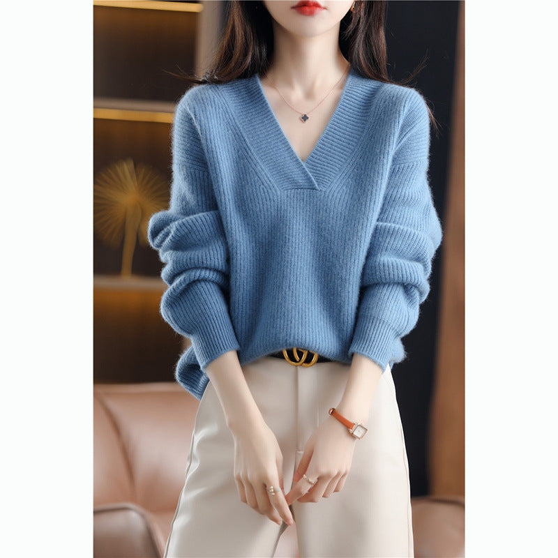 New Women's V Neck Loose Knit Sweater