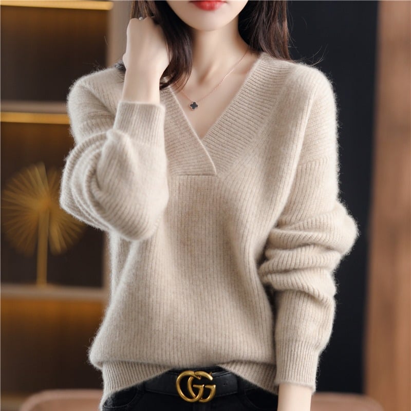 New Women's V Neck Loose Knit Sweater